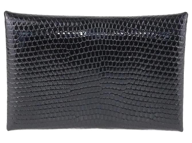 Hermès Black Calvi Card Holder Leather  ref.1200430
