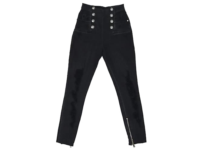 Balmain Pantalones negros con cremallera y detalle de bolsillo Algodón  ref.1200433