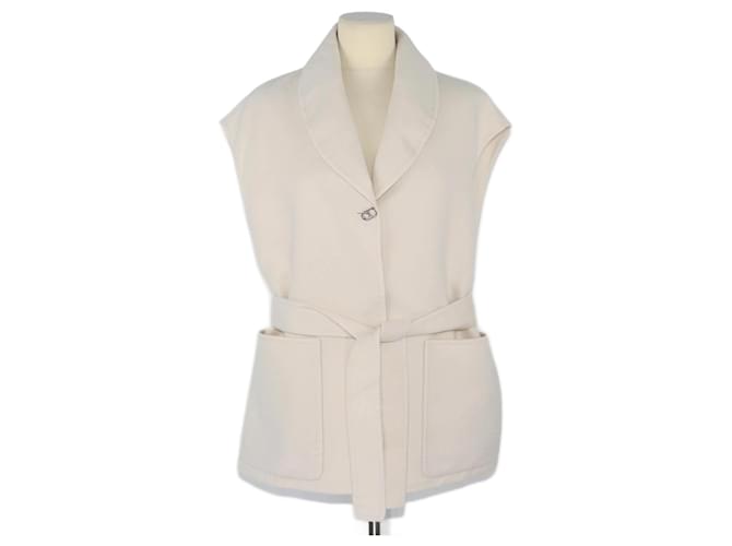 Hermès Gilet senza maniche con cintura color crema Crudo Cachemire  ref.1200441