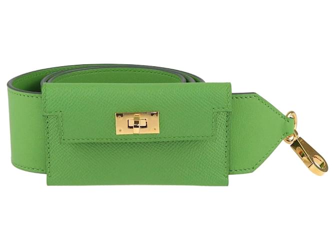 Hermès Alça de bolsa de bolso Kelly verde Couro  ref.1200448