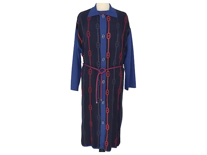 Hermès Multicolor Chain Embroidered Top & Belted Cardigan Set Multiple colors Silk  ref.1200450