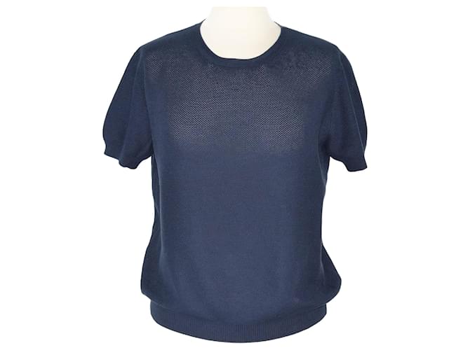 Loro Piana T-Shirt En Tricot Bleu Marine Coton  ref.1200453