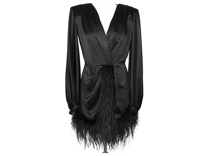 Autre Marque Black Feather Farah Cocktail Party Midi Dress Silk  ref.1200468