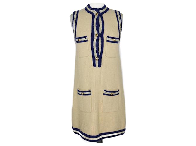 Gucci Yellow/Blue Stripe Pocket Detail Midi Dress Wool  ref.1200474