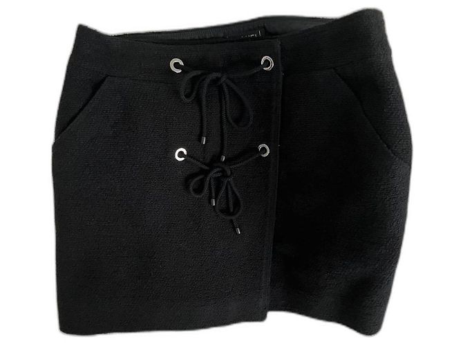 Minissaia Chanel de tweed de algodão preta Preto