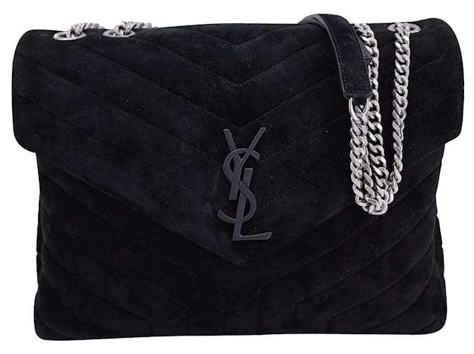 Saint Laurent Medium Loulou Quilted Chain Bag in Black Suede  ref.1200547