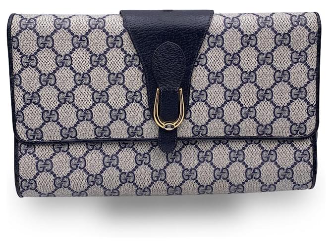 Gucci Vintage blaue Monogramm Canvas Flap Clutch Bag Handtasche Leinwand  ref.1200562