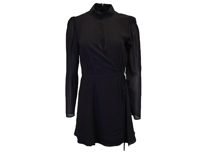 Reformation Long Sleeve Wrap Style Dress in Black Viscose Polyester  ref.1200570