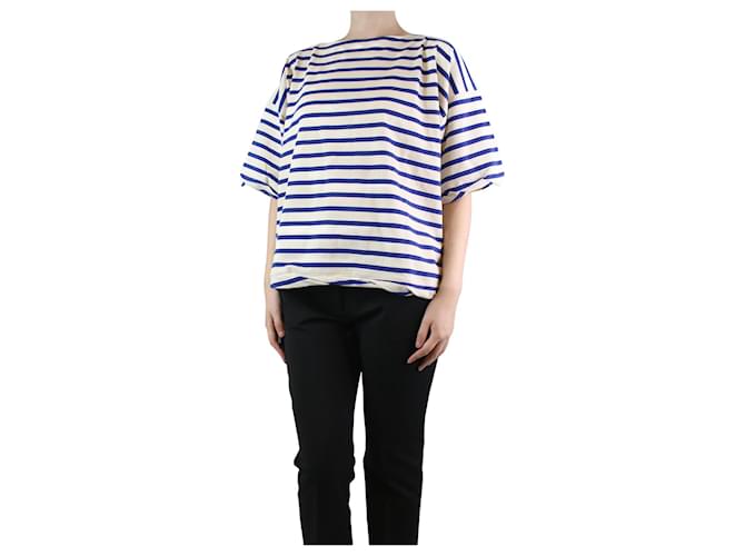 Marni Cream and blue oversized striped top - size UK 8 Cotton  ref.1200597