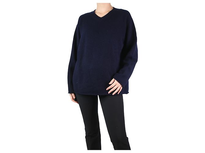 Sofie d'Hoore Marineblauer Pullover mit V-Ausschnitt – Größe S