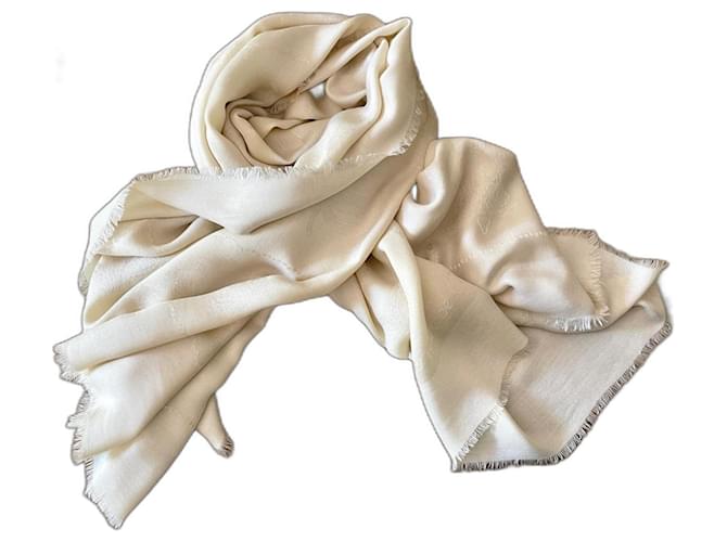 shawl or oversized square Monogram Cartier Panthère Ivory Eggshell Silk Cashmere  ref.1200605