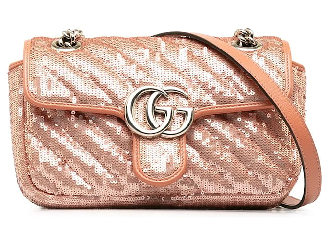 Gucci Pink Mini Sequin Marmont Matelasse Crossbody Bag Leather Pony-style calfskin  ref.1200626