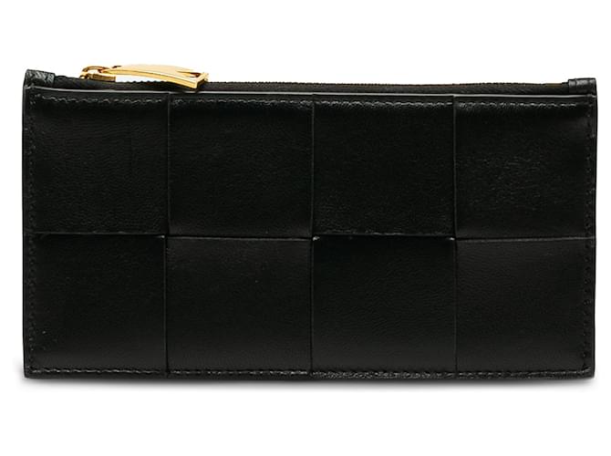 Porte-cartes zippé en cuir Intrecciato noir Bottega Veneta Veau façon poulain  ref.1200664
