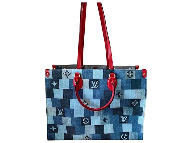Louis Vuitton Onthego Handbag Good condition Multicolor Denim Blue Cloth  ref.1200734