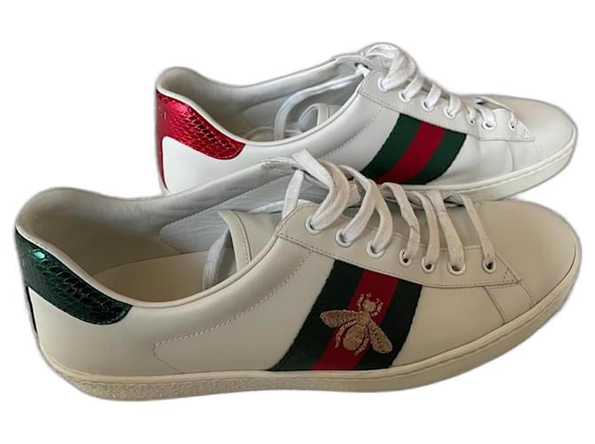 Gucci Ace Bienen-Sneaker Weiß Leder  ref.1200738