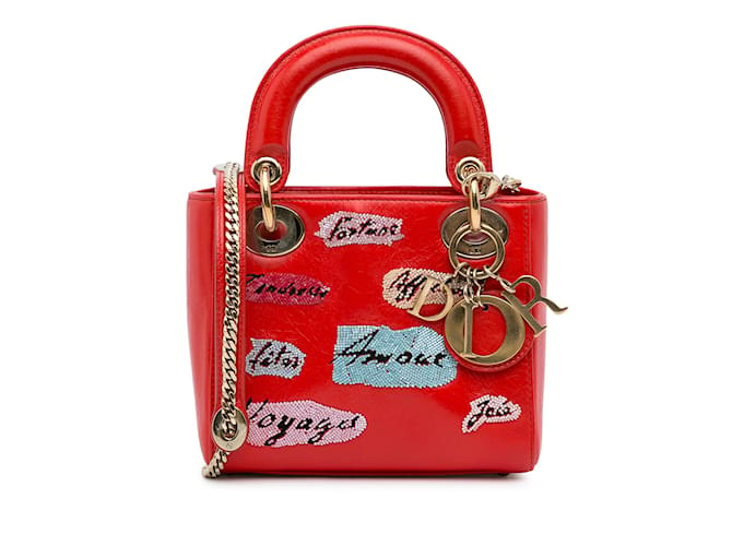 Lady Dior DIOR HandbagsLeather Red  ref.1200758