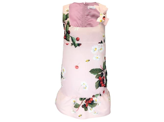 Autre Marque RED Valentino Rosafarbenes, ärmelloses Satin-Minikleid mit Kirschmuster und mehreren Blumenmustern Pink Polyester  ref.1200786