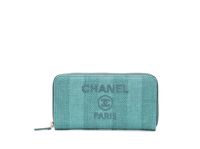 Cartera continental azul Chanel Tweed Deauville  ref.1200828
