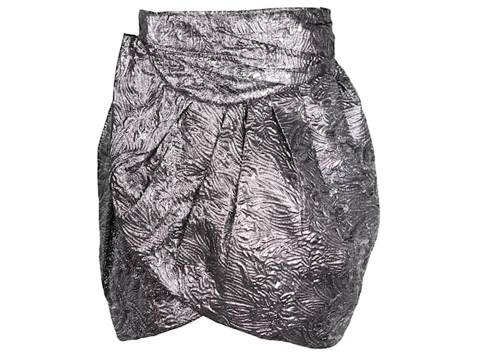 Isabel Marant Brocade Metallic Wrap Minirock aus silberner Wollmischung Metallisch Wolle  ref.1200861