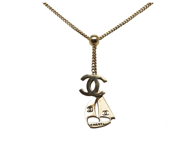 Chanel Silver CC Yacht Pendant Necklace Silvery Metal  ref.1200989