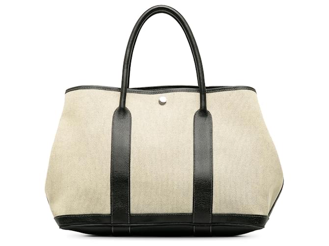 Hermès Hermes Brown Garden Party PM Beige Leather Cloth Pony-style calfskin Cloth  ref.1201048
