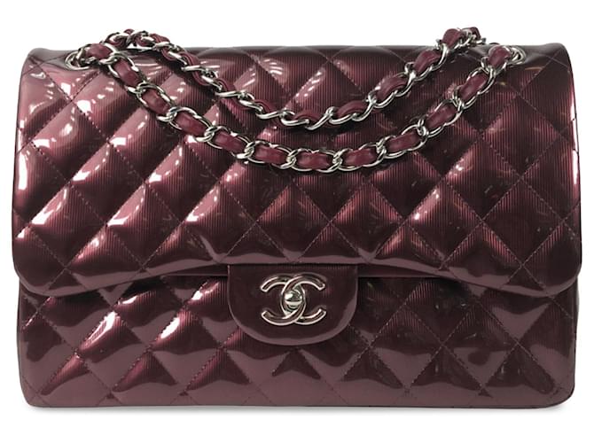 Chanel Red Jumbo Classic Patent Double Flap Dark red Leather Patent leather  ref.1201062