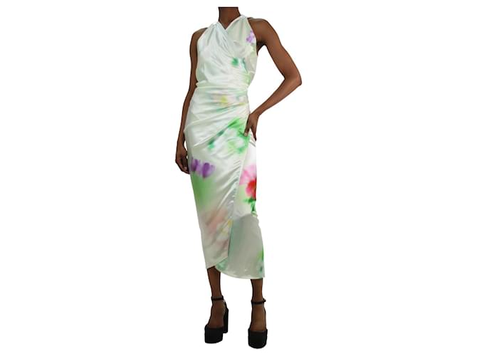 Autre Marque Green sleeveless satin printed wrap dress - size UK 6 Polyester  ref.1201108