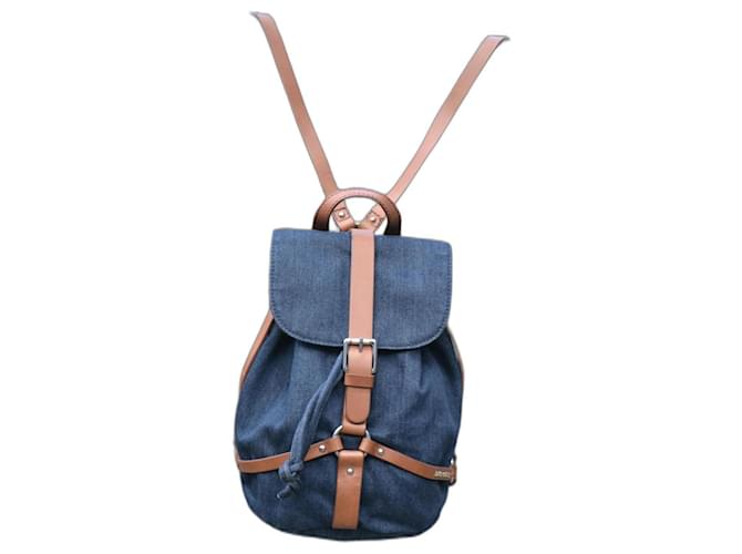 DIESEL denim blue backpack, cognac leather  ref.1201162