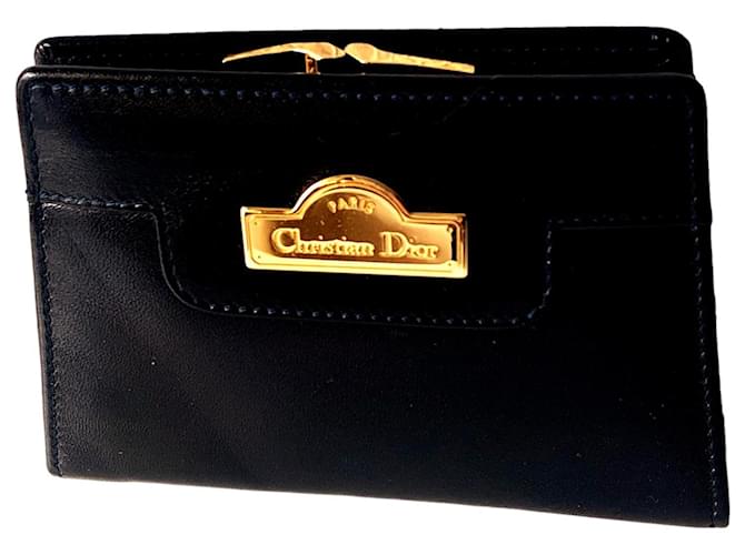 Christian Dior Purses, wallets, cases Golden Dark blue Leather Metal  ref.1201164