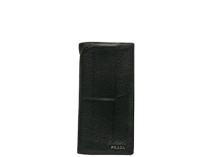 Prada Leather Bifold Wallet Black Pony-style calfskin  ref.1201196