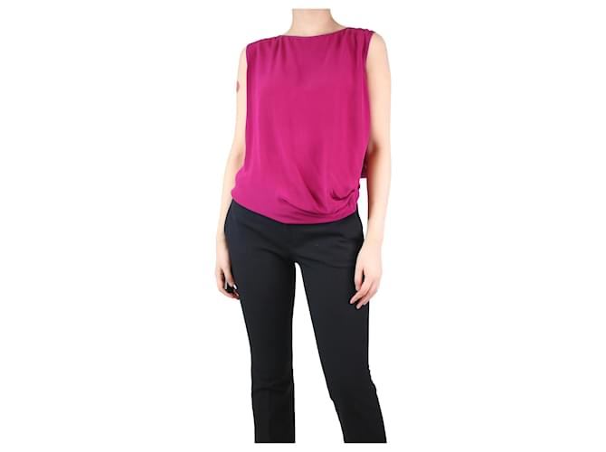 Hermès Magenta sleeveless gathered top - size UK 8 Purple Silk  ref.1201249