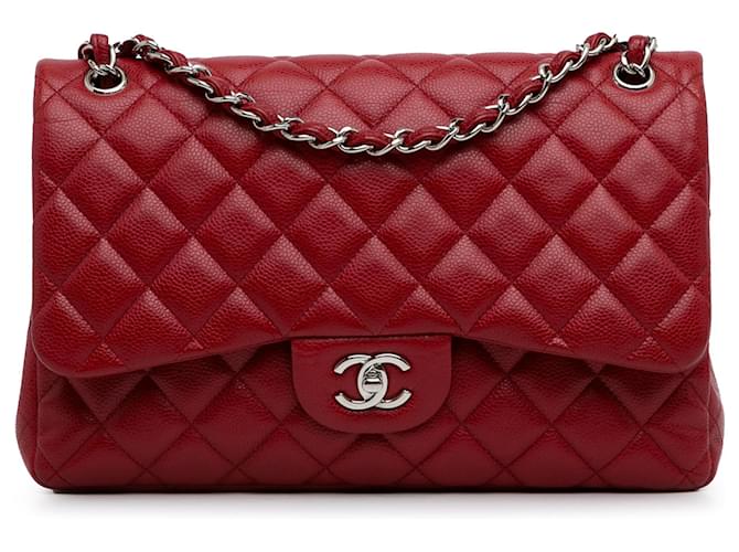 Chanel Red Jumbo Classic Caviar Double Flap Leather  ref.1201274