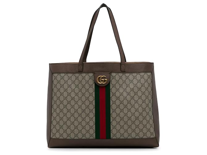 Gucci Brown GG Supreme Ophidia Tote Bag Beige Leather Cloth Pony-style calfskin Cloth  ref.1201287