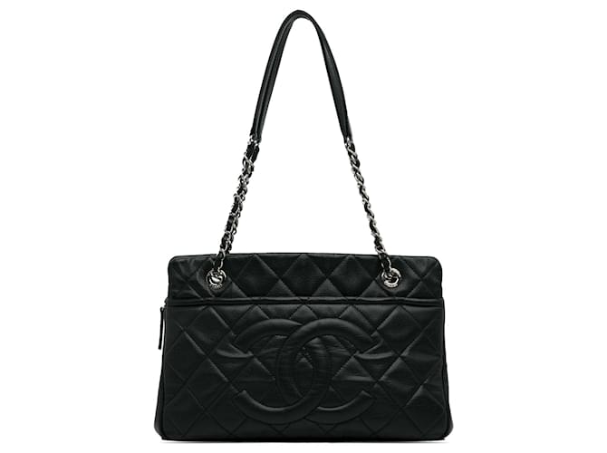 Chanel Black CC Weiche Einkaufstasche Schwarz Leder  ref.1201317