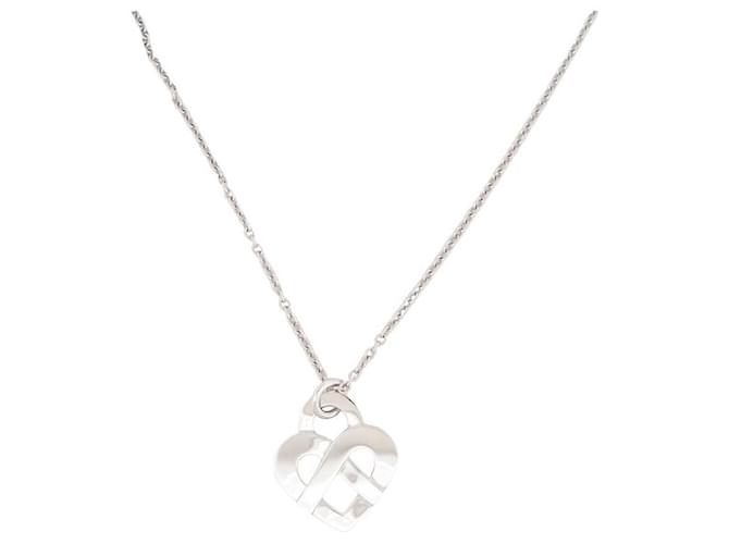 NEW POIRAY INTERLACE HEART NECKLACE MM FORCAT CHAIN WHITE GOLD 18K NECKLACE Silvery  ref.1201376