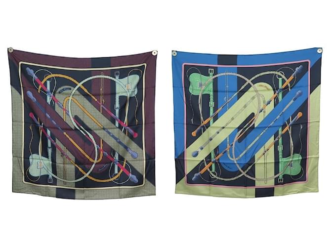 Hermès NEW HERMES CLIC CLAC lined SIDED SCARF H901662S SQUARE 90 SILK SCARF Blue  ref.1201391
