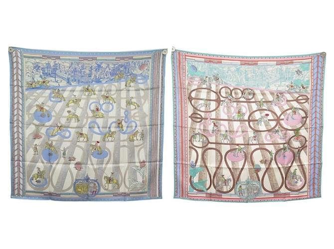Hermès NEW HERMES PASSADES AND SERPENTINES lined-SIDED SCARF H903688S SQUARE 90 Blue Silk  ref.1201394