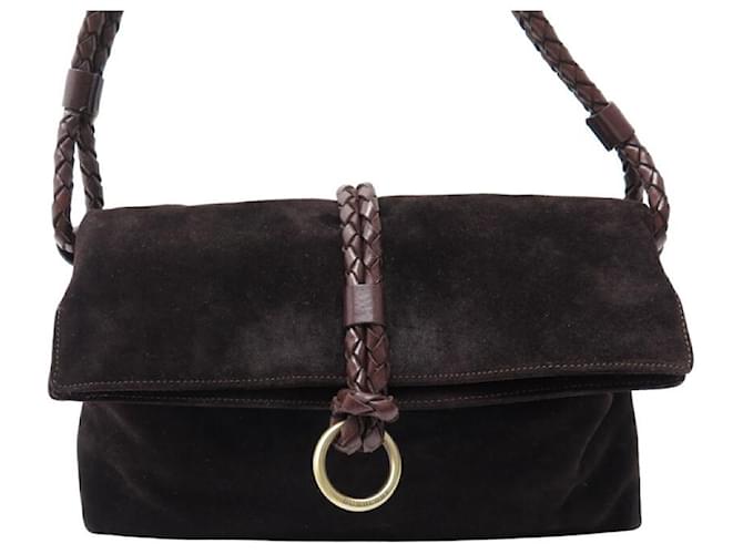 BURBERRY BAGUETTE HANDBAG IN SUEDE AND SUEDE CANVAS HAND BAG PURSE Brown Leather  ref.1201411