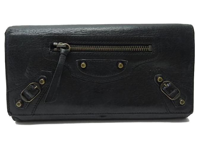 BALENCIAGA CONTINENTAL CLASSIC WALLET 253038 BLACK SEED LEATHER WALLET  ref.1201424