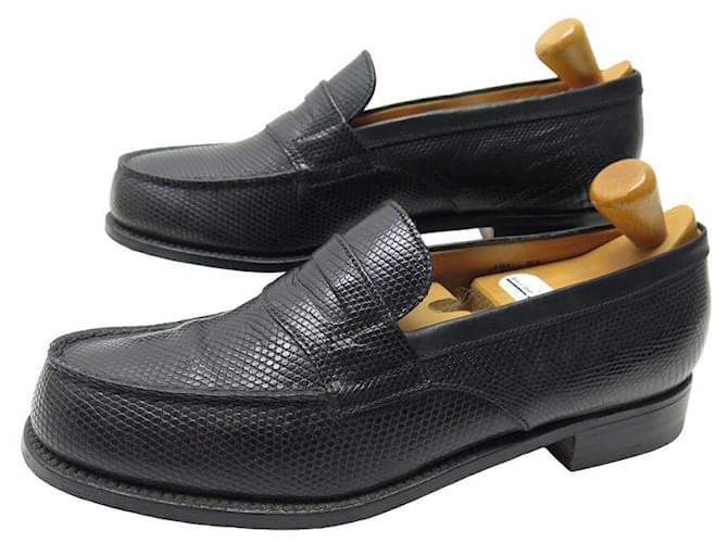 JM WESTON LOAFERS 180 Wife 4.5C 38.5 LIZARD LEATHER SHOES Black Exotic leather  ref.1201429