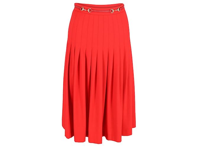 Gucci Horsebit Pleated Midi Skirt in Red Wool  ref.1201468
