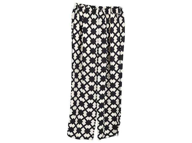 Pantalones Gucci con estampado de azulejos en seda blanca y negra Negro  ref.1201474