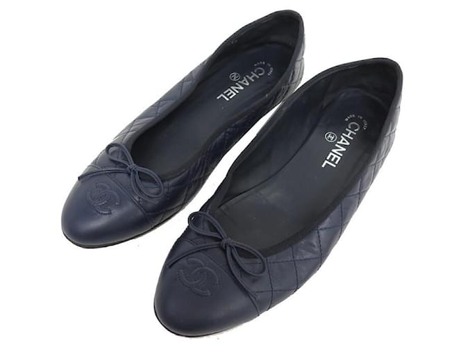 CHANEL SHOES BALLERINAS LOGO CC g26250 BLUE QUILTED LEATHER