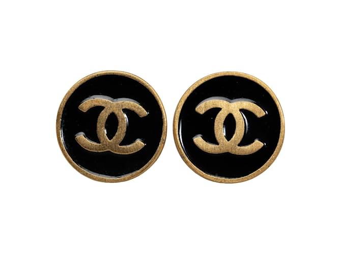 Chanel CC Round Clip On Earrings Black Metal  ref.1201527