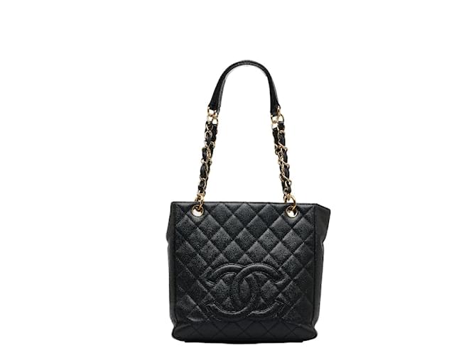 Chanel CC Caviar Grand Shopping Tote Bolsa de couro em bom estado Preto  ref.1201532