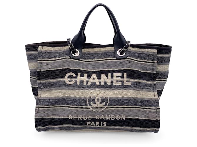 Cambon Chanel-Einkaufstasche Deauville Schwarz Leinwand  ref.1201846