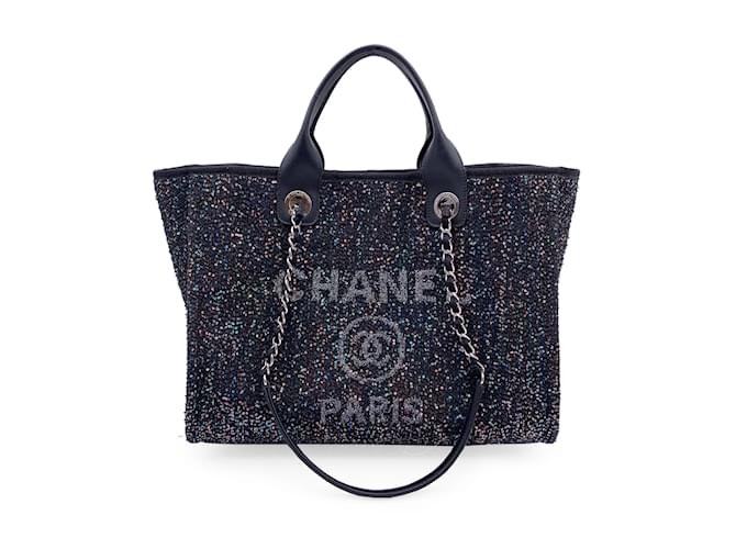 Chanel-Einkaufstasche Deauville Schwarz Leinwand  ref.1201865