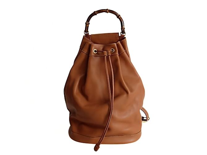 Gucci Gucci Bamboo backpack in brown leather, Maxi size  ref.1202001