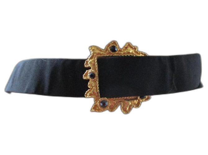 Cinturón Carven de seda negro con hebilla dorada
