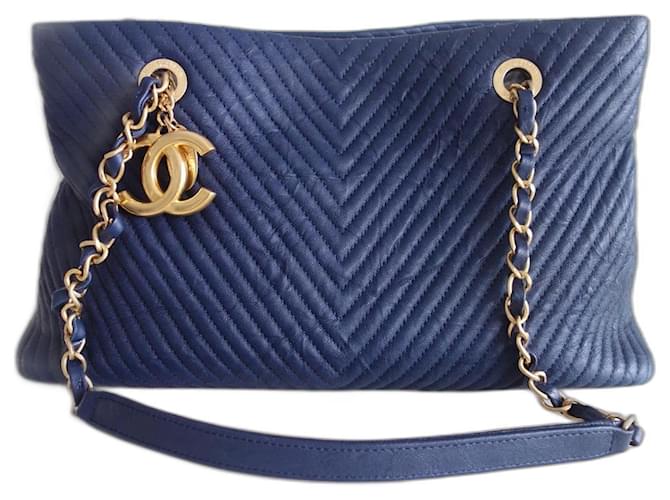 Chanel Shopping CC bag Blue Leather  ref.1202260